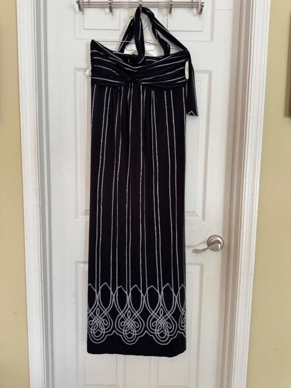 Soma Faye Maxi Dress Black White Convertible Halter Soft Jersey Medium NEW - Picture 2 of 11